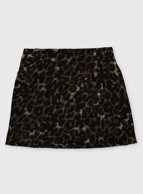 Brown Leopard Print Asymmetric Hem Skirt - 6 years